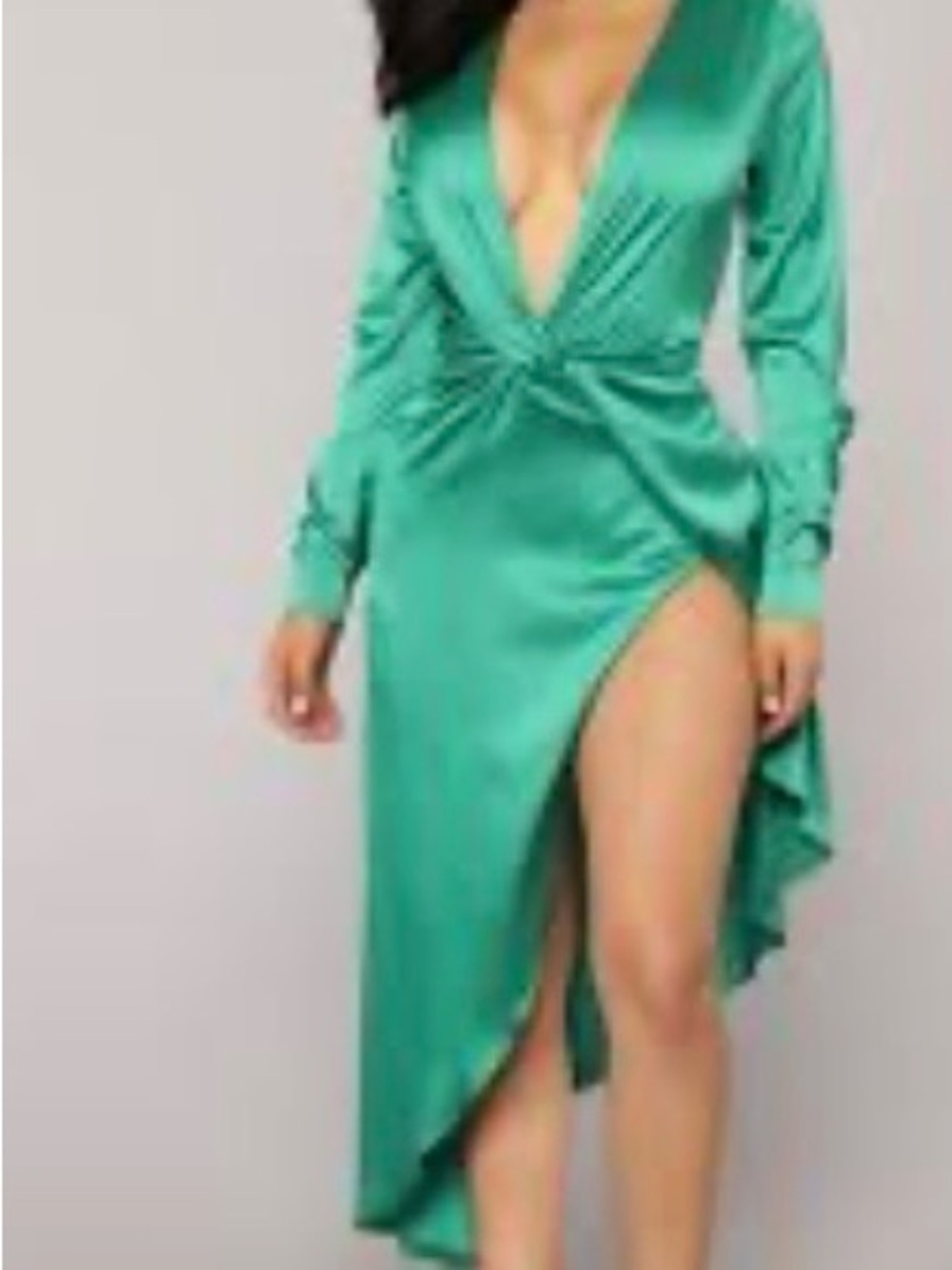 Fashion Nova Teal Satin High-Low Plunge Dress